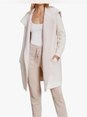 Barefoot Dreams CozyChic Angular Stripe Cardigan neutral beige cozy Sz Small